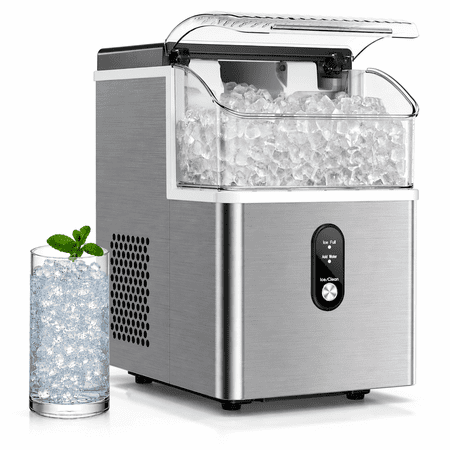 Auseo Nugget Ice Maker Countertop , 35lbs/24H, Crushed Ice Ready in 5 Mins ,Self-Cleaning, Ice Basket & Ice Shovel & Handle, for Home/Office/Party, Black