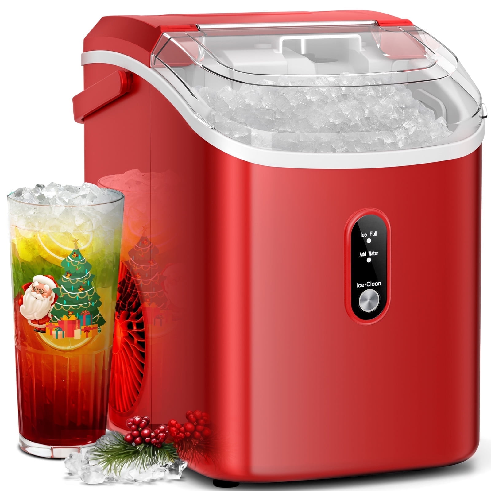 Auseo 2.5 Quart Nugget Ice Maker, 34lbs/24H, Self-Cleaning, Portable, Low Noise, for Kitchen/Office/Party-RED