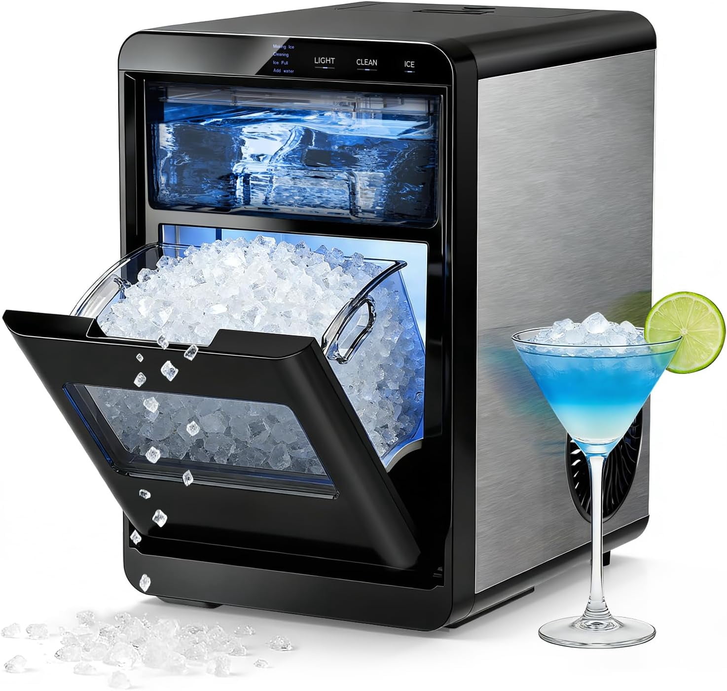 Auseo Nugget Ice Maker Countertop, 44lbs / 24H Chewable Pebble Nugget Ice Machine with LED Display for Home, Office, Bar