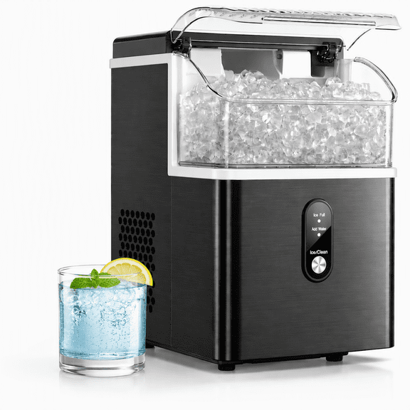 Auseo Nugget Ice Makers, 35lbs/Per day Chewable Nugget Ice Machine with Self-Cleaning,Black