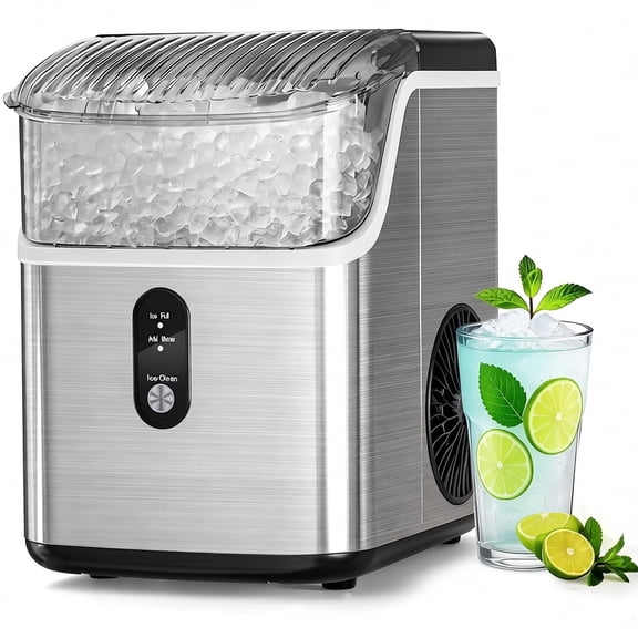 Auseo Nugget Ice Makers, 35lbs/Per day Chewable Nugget  Ice Machine  with Self-Cleaning,Steel