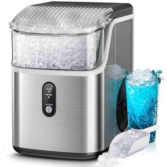 Auseo Nugget Ice Makers ,35lbs/24H Portable Ice Machine Countertop with Crushed Ice,One-Click Operation Self-Cleaning for Home ,Silver