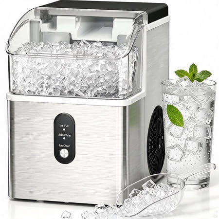 Auseo Nugget Ice Makers, 35lbs/Per day Chewable Nugget Ice Machine with Self-Cleaning,Steel