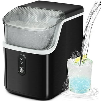 Auseo Nugget Ice Maker Countertop, Portable Ice Maker Machine with Self-Cleaning Function, 33lbs/24H, Easy Operation, Pellet Ice Maker for Home/Kitchen/Office/Party-Black
