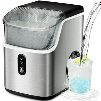 Auseo Nugget Ice Maker Countertop, Portable Ice Maker Machine with Self-Cleaning Function, 33lbs/24H, Easy Operation, Pellet Ice Maker for Home/Kitchen/Office/Party-Stainless Silver