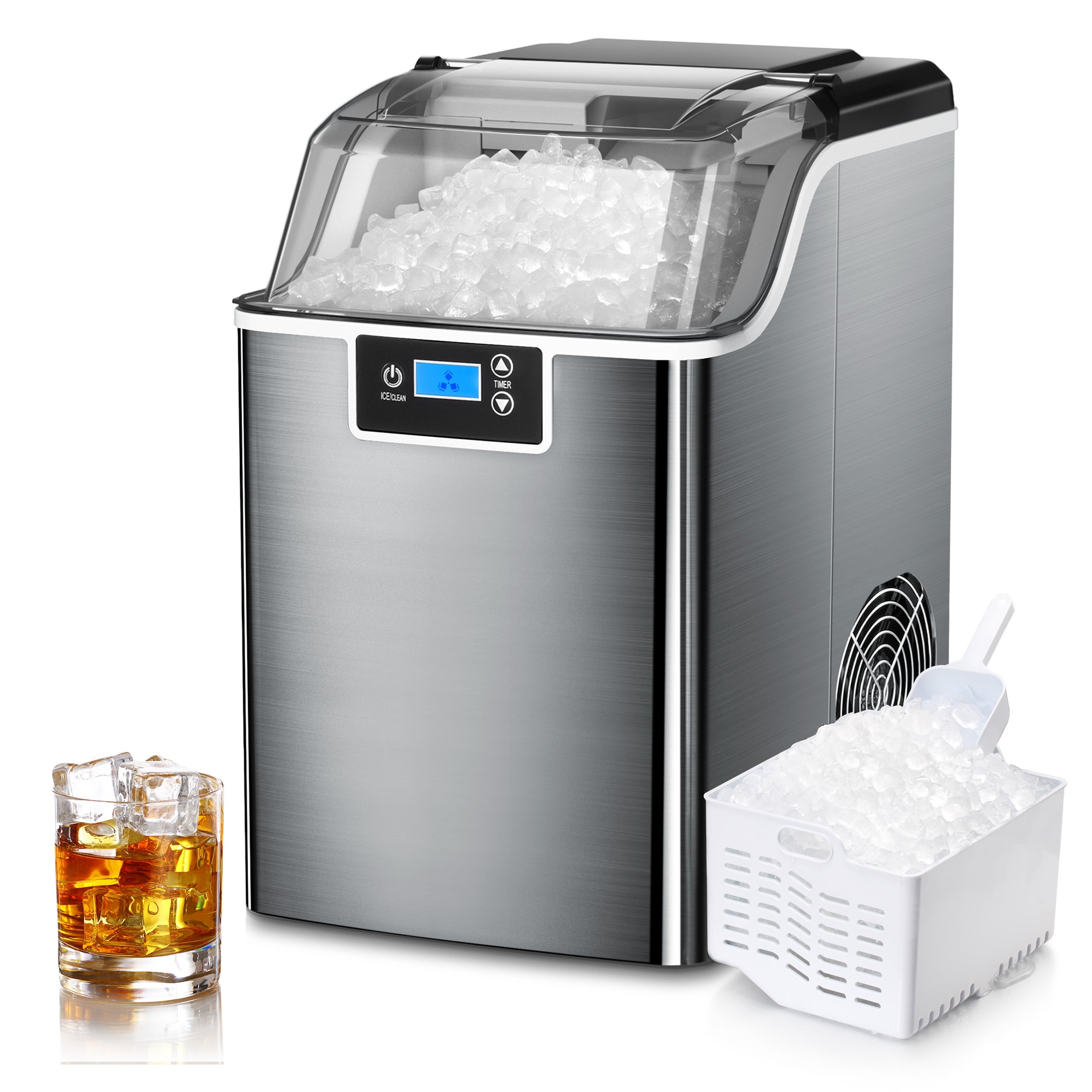 EASYERA Nugget Ice Maker Countertop, Pellet Crushed Chewble Ice Cubes,  33LBS/24H, Compact Self-Cleaning Machine with Ice Bags for Home, Kitchen,  RV