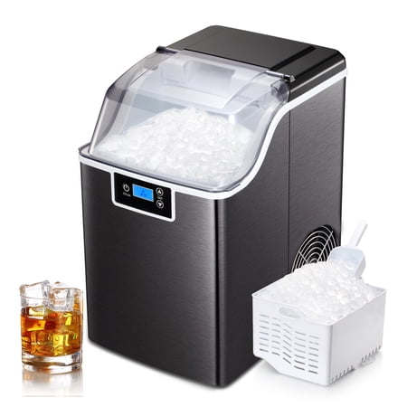 Havato Nugget Ice Maker Countertop, Soft Chewable Pellet Ice, Self-Cleaning, LED Display, 44lbs/24H, Black
