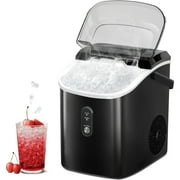 Auseo Nugget Ice Maker Countertop with Soft Chewable Pellet Ice, 33lbs/24H, Self-Cleaning Function, for Party/Kitchen/Office, Stainless Steel-Black