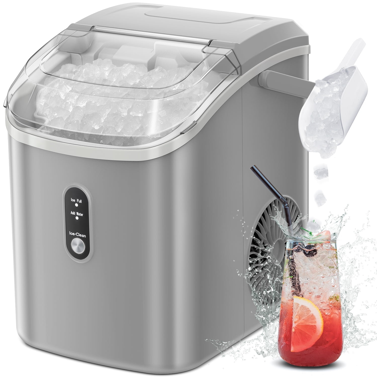 Auseo Nugget Ice Maker Countertop with Soft Chewable Pellet Ice, 34lbs/24H,  Self-Cleaning, Sonic Ice Machine for Home/Office/Party-Gray