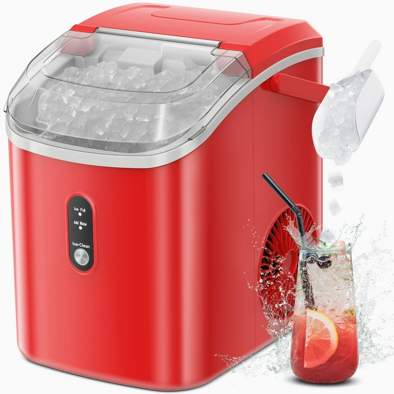 Auseo Nugget Ice Maker Countertop with Soft Chewable Pellet Ice, 34lbs/24H,  Self-Cleaning, Sonic Ice Machine for Kitchen/Office/Party-RED