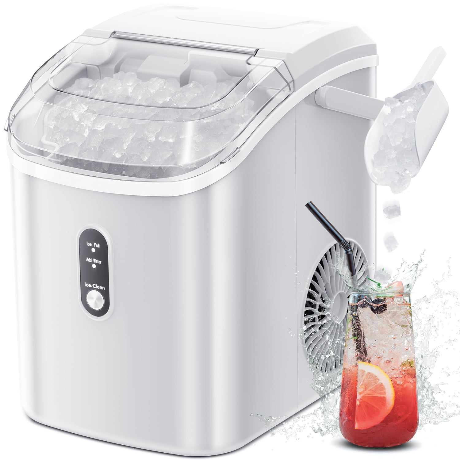 Auseo Nugget Ice Maker Countertop with Soft Chewable Pellet Ice, 34lbs