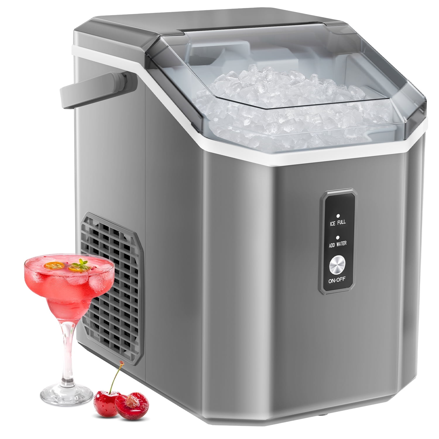 Auseo Nugget Ice Maker Countertop with Soft Chewable Pellet Ice, 34lbs/24H,  Self-Cleaning, Sonic Ice Machine for Home/Office/Party-Gray