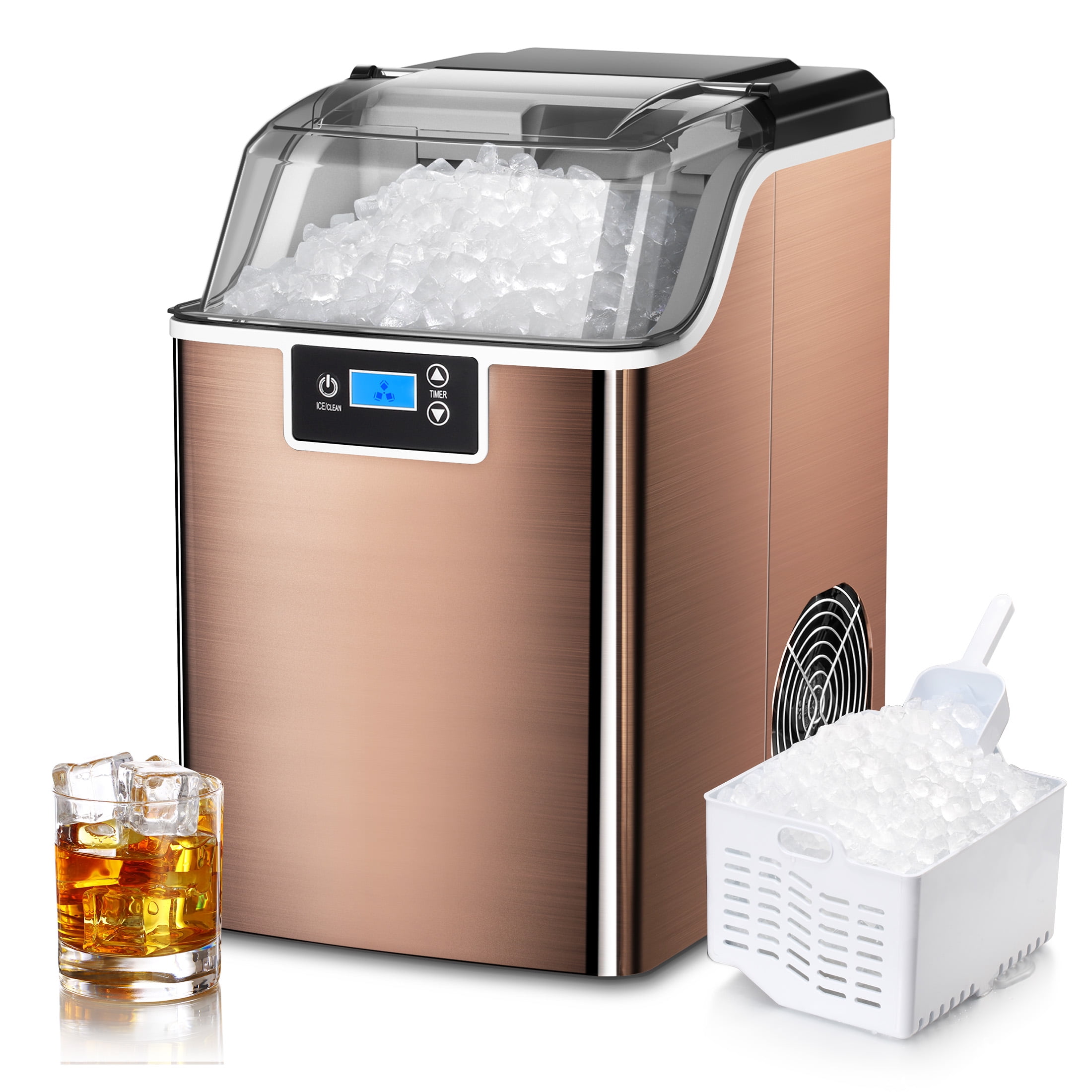 Auseo Nugget Ice Maker Countertop with Soft Chewable Pellet Ice,  Self-Cleaning, LED Display, 44lbs/24H, Suitable for Home/Kitchen/Bar/Party  - (Silver) 