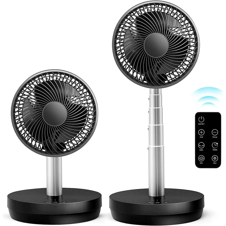 Auseo Portable Foldable Pedestal Fan Rechargeable Battery Folding Standing Table Fan with 10 Speeds with Remote Control Black