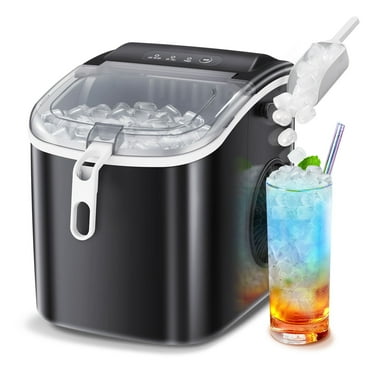Auseo Countertop Ice Maker, 26lbs/24H, 9 Cubes in 6-12 Mins, Auto-Cleaning Portable with Basket and Scoop, Black