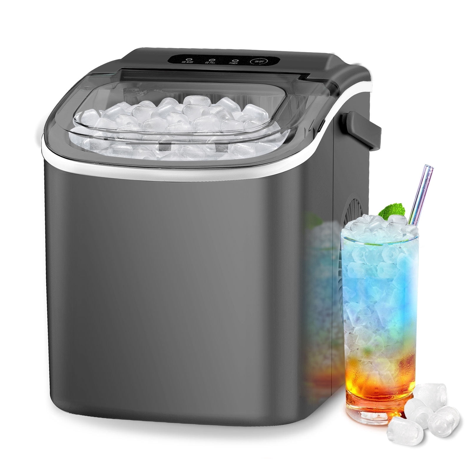 KISSAIR Small Countertop Bullet Ice Maker, Portable, 9Pcs/8Mins, 26lbs ...