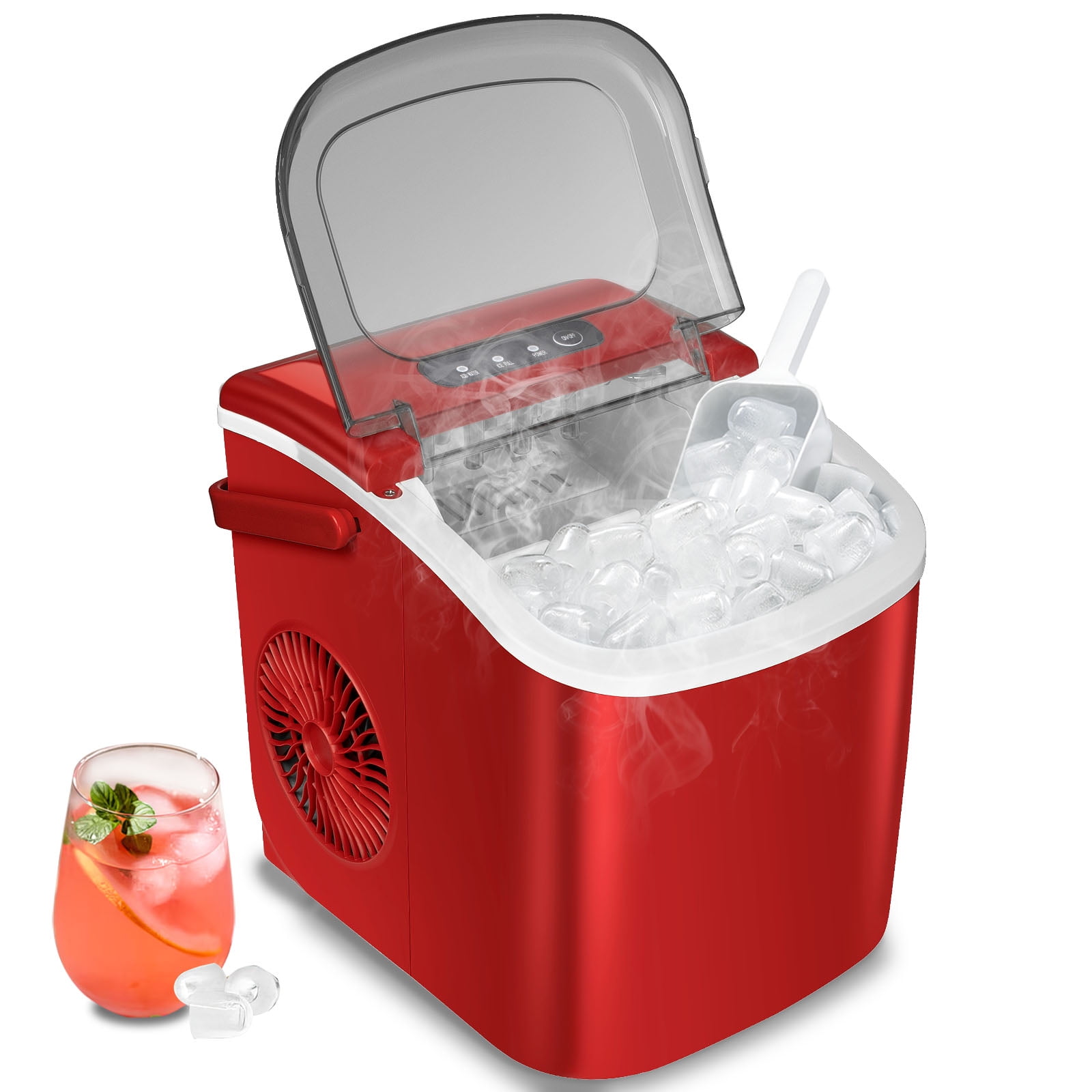 Auseo Portable Ice Maker Countertop, 9Pcs/8Mins, 26lbs/24H, Self-Cleaning Ice  Machine with Handle for Kitchen/Office/Bar/Party (Red) 