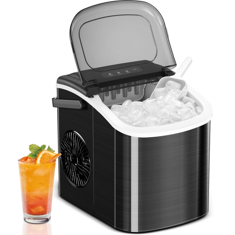 LHRIVER Countertop Ice Maker, Portable Ice Machine with Handle, 26Lbs/24H,  9 Cubes Ready in 8 Mins, with Ice Scoop and Basket, for  Home/Office/Bar/Party (Black) 