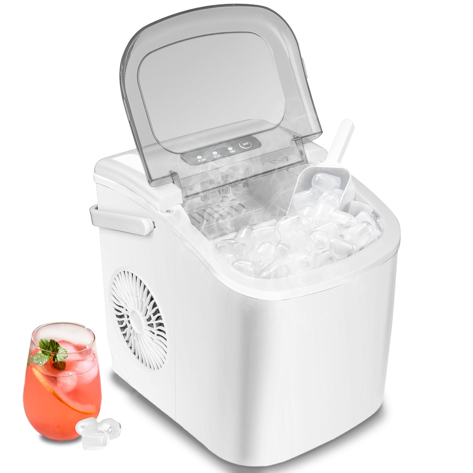 AGLUCKY Ice Makers Countertop with Self-Cleaning, 26.5lbs/24hrs, 9 Cubes  Ready in 6~8Mins, Portable Ice Machine with 2 Sizes Bullet Ice/Ice