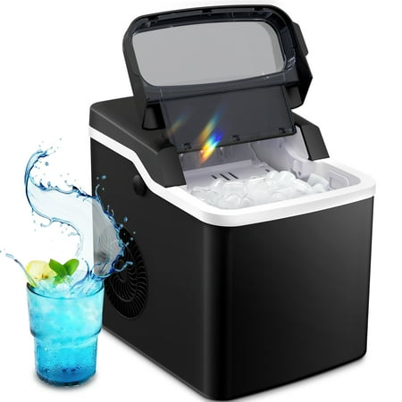 Auseo Portable Ice Maker Countertop, One-Click Operation Ice Makers with Ice Scoop and Basket, for Kitchen/Office/Bar/Party-Black