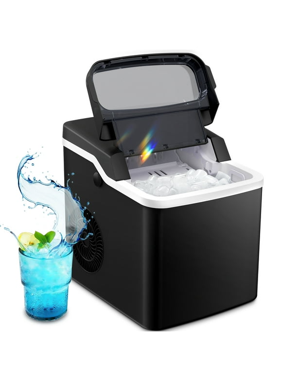 Auseo Portable Ice Maker Countertop, One-Click Operation Ice Makers with Ice Scoop and Basket, for Kitchen/Office/Bar/Party-Black