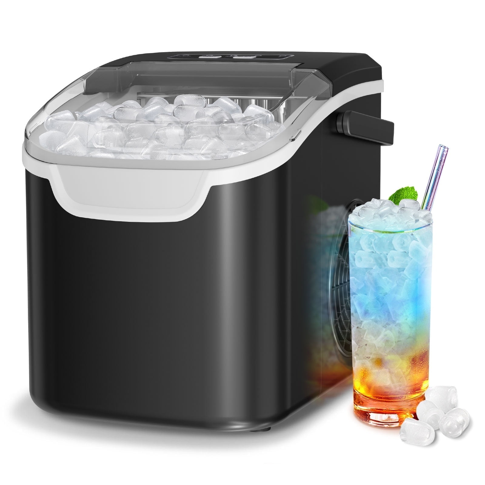 Auseo 26 lbs/24H Countertop Ice Maker Machine, S/L Sizes, 8 Bullet-Shaped Ice in 6 Min, Auto-Cleaning, Black