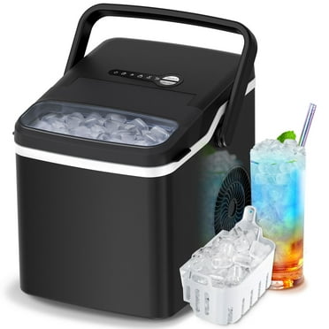 Auseo Portable Ice Maker Countertop, One-Click Operation Ice Makers with Ice Scoop and Basket, for Kitchen/Office/Bar/Party-Black