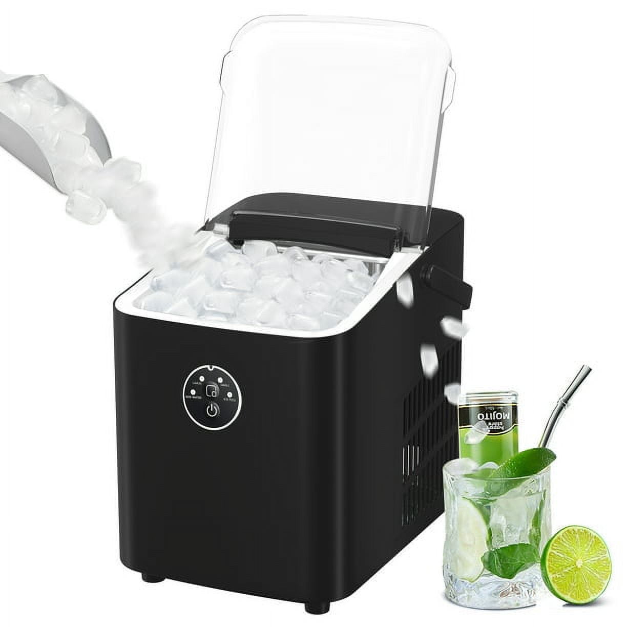 Ice Maker Countertop Machine with Self-Cleaning Function 26lbs in 24 Hours, 9 Bullet Cubes Ready in 6 Mins, Compact Ice Cube Maker with Ice Scoop & Ba