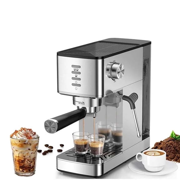 Auseo 20 Bar Espresso Machines, Espresso Coffee Maker with Milk Frother Steam Wand, 1.4L Removable Water Tank, Nespresso Capsules Compatible & Ground Coffee, Silver