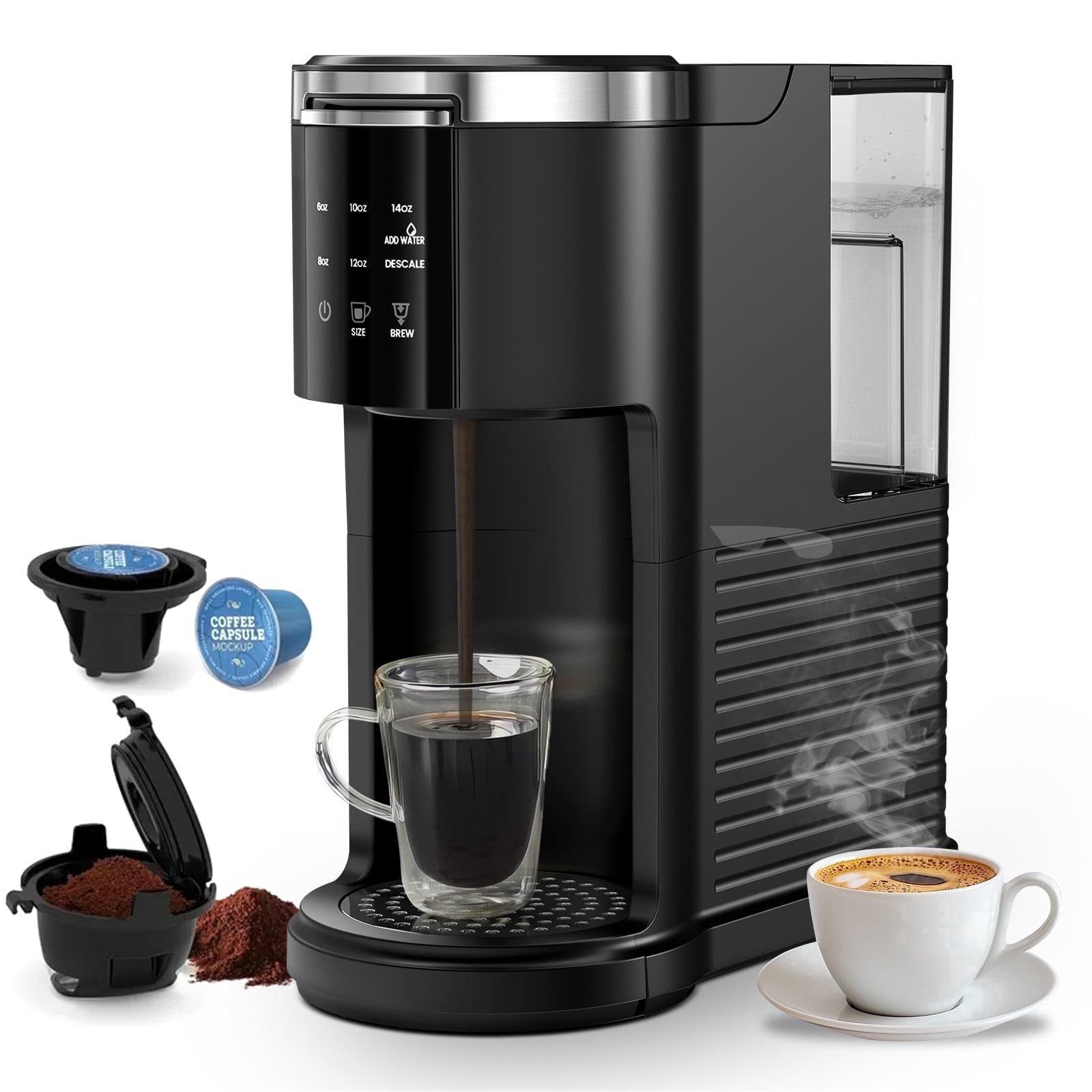 Auseo Single Serve Coffee Maker, 2-in-1 Pod & Ground Brewer Coffee Machine Hot & Iced , 5 Cup Sizes (6-14oz), 40oz Tank,LCD Touch, Self-Cleaning