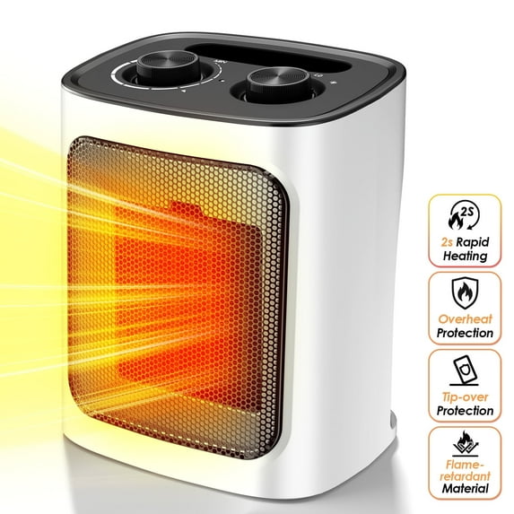 Auseo Space Heater, 750W/1500W, Ceramic Fan Heater for Indoor Use, ETL Certified, 2S Rapid Heating, Multiple Safety Protection, White