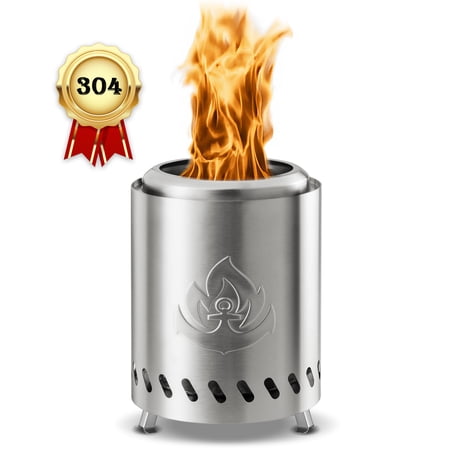 Auseo Tabletop Fire Pit Smokeless Compact & Portable Dual Fuel with Portable Bag, 304 Stainless Steel - Burning, Gardens, Patios