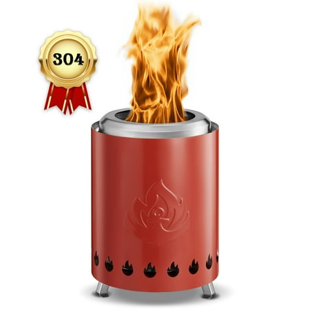 Auseo Tabletop Fire Pit Smokeless Outdoor Mini Fire Compact & Portable Dual Fuel with Portable Bag, 304 Stainless Steel, Red