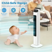 Moifoi 36" Tower Fan with Oscillation, Remote Control and LED Display, 3 Wind Modes, up to 12 H Timer Bladeless Standing Fan, Portable Fan for Children, Home, Dormitory or Office-White