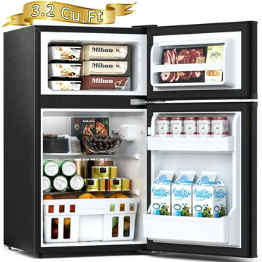 Auseo Two Door Mini Fridge 3.2 Cu.ft 115 Volt 60 Hz Low Noise Adjustable Temperature Suitable for Kitchen Living Room Office and Dormitory Black