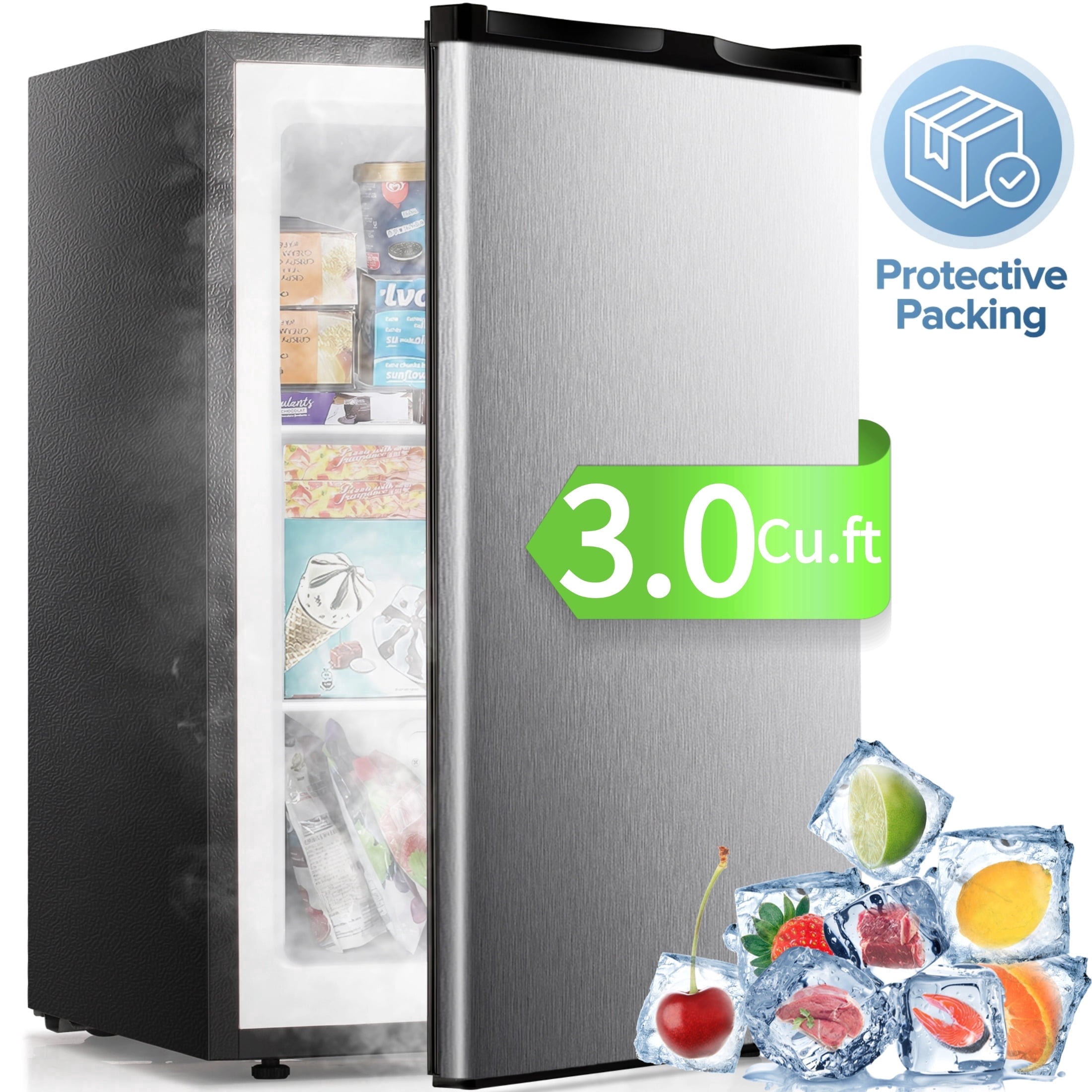 Auseo Upright Freezer, 3.0 Cu.ft Mini Freezer with Adjustable Thermostat & Reversible Single Door, Stand Up Freezer for Home/Office/Dorms/Apartment-Silver