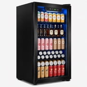 Auseo Mini Fridge 125 Can Beverage Refrigerator Cooler with Glass Door for Home, 17.91 in D, 31.1 in H, Black