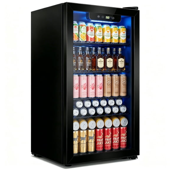 Auseo Wine Cooler Refrigerator Fridge 26 Bottles Freestanding Wine Chiller with Stainless Steel & Double-Layer Glass Door/Digital Memory Temperature Control, Black