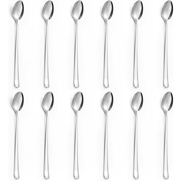 Ausign Long Handle Iced Tea Spoons, Set of 12, Stainless Steel 7.8 inches (19.7 cm) Long Drink Spoon Set, Coffee Spoon, Ice Cream Spoon, Cocktail Stirring Spoon, Mirror Polished, Dishwasher Safe