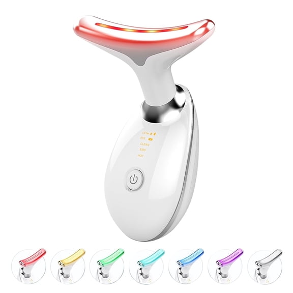 Ausign Red Light Therapy for Face, 7 Color LED Face Skin Rejuvenation for Face & Neck Beauty Device, Deplux Neck Tightening Device White