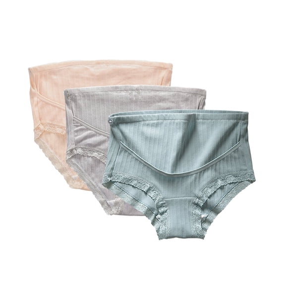 Ausing 3 Pack Women's Seamless Brief Panties Lace Low Rise Underpants Plus Size Pregnancy Underwear Modal Briefs Skin Color Blue Gray L