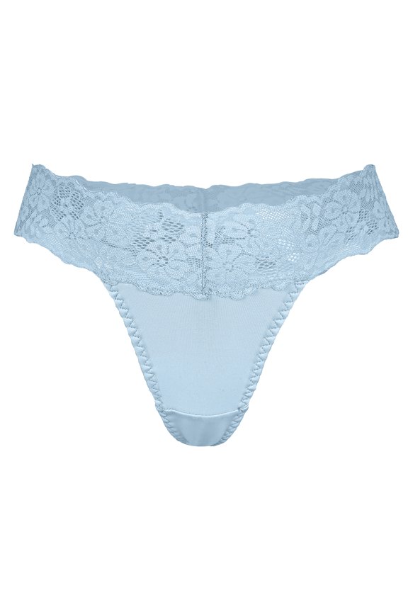 Lace Thongs for Women T Back Stretch Breathable Panties Low Rise No Show Underwear Sky Blue S