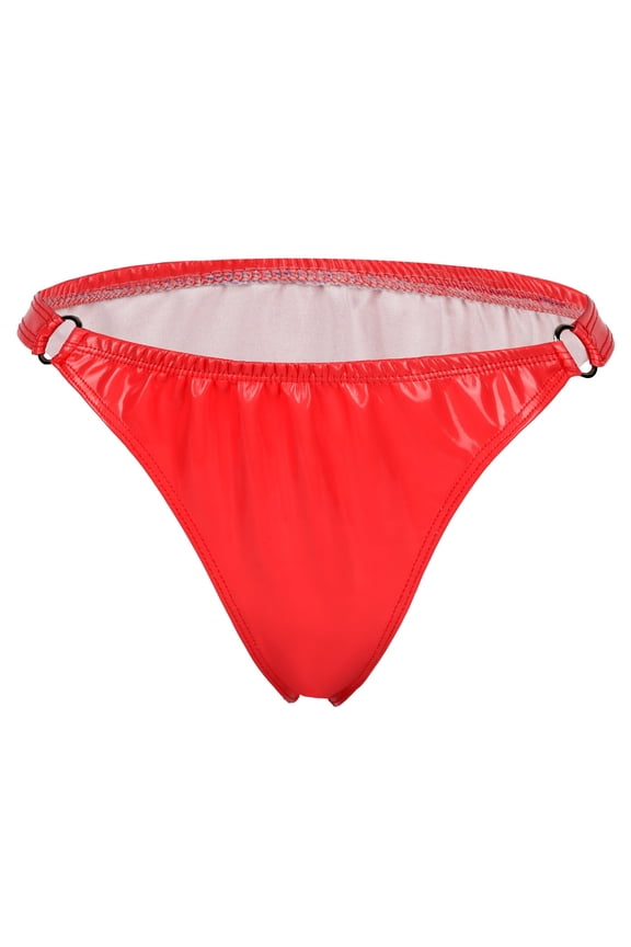 Leather Panties for Women Low Rise Bikini PU Leather Hot Pants Sexy Glossy Shiny Underpants Stretchy Elastic Briefs Plus Size Red L
