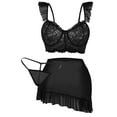 thumbnail image 1 of Ausing Lingerie Set for Women 3Pcs Bra and Panty with Mini Skirt Contrast Lace Mesh Ruffle Hem Chemise Sleepwear Date Night Outfits Black 2XL, 1 of 7