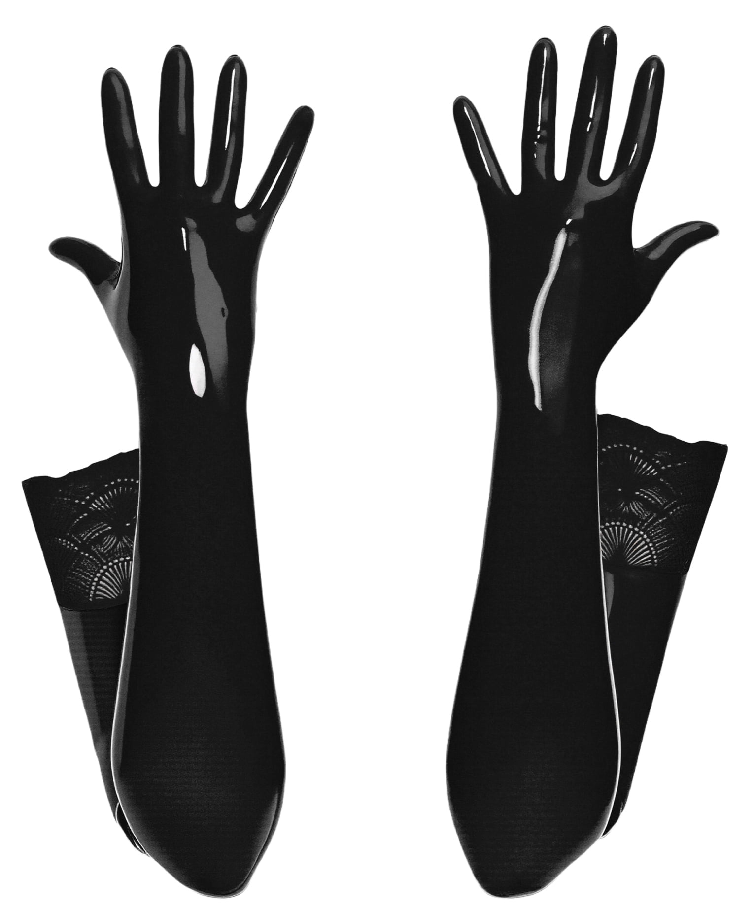 Ausing Long Gloves Women PU Leather Lace Trim Wet Look Shiny Metallic ausing-long-gloves-women-pu-leather-lace-trim-wet-look-shiny-metallic