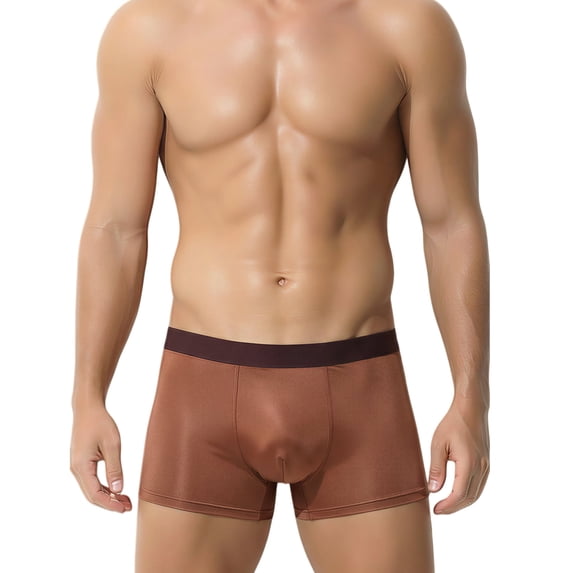 Ausing Men Low Rise Boxer Brief Breathable Seamless Underwear Soft Stretch Trunks Fashion Satin Shorts Panties XL Brown
