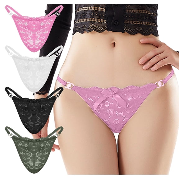 Ausing Pack of 4 Women Lace G-String Panties T-back Low Waist Breathable Elastic Waistband Underwear White+Pink+Black+Green XL