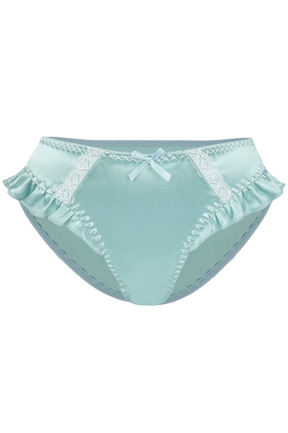Satin Panties for Women Frill Trim riefs Smooth Low Rise Ruffle Lightweight Bikini Underwear Light Green L