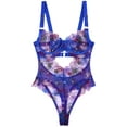 thumbnail image 1 of Ausing Sexy Lingerie for Women Lace Teddy One Piece Bodysuit Floral Lace Embroidered Mesh Mini Babydoll See Through Push Up Adjustable Underwear Blue M, 1 of 7