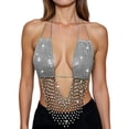 thumbnail image 1 of Ausing Sparkle Rhinestone Mesh Halter Top Women's Shiny Patchwork Top Shiny Draped Tank Top Glitter Party Clubwear Nightclub Concert Outfit Adjustable Tie-Up Top for Valentine's Day L Gray, 1 of 6